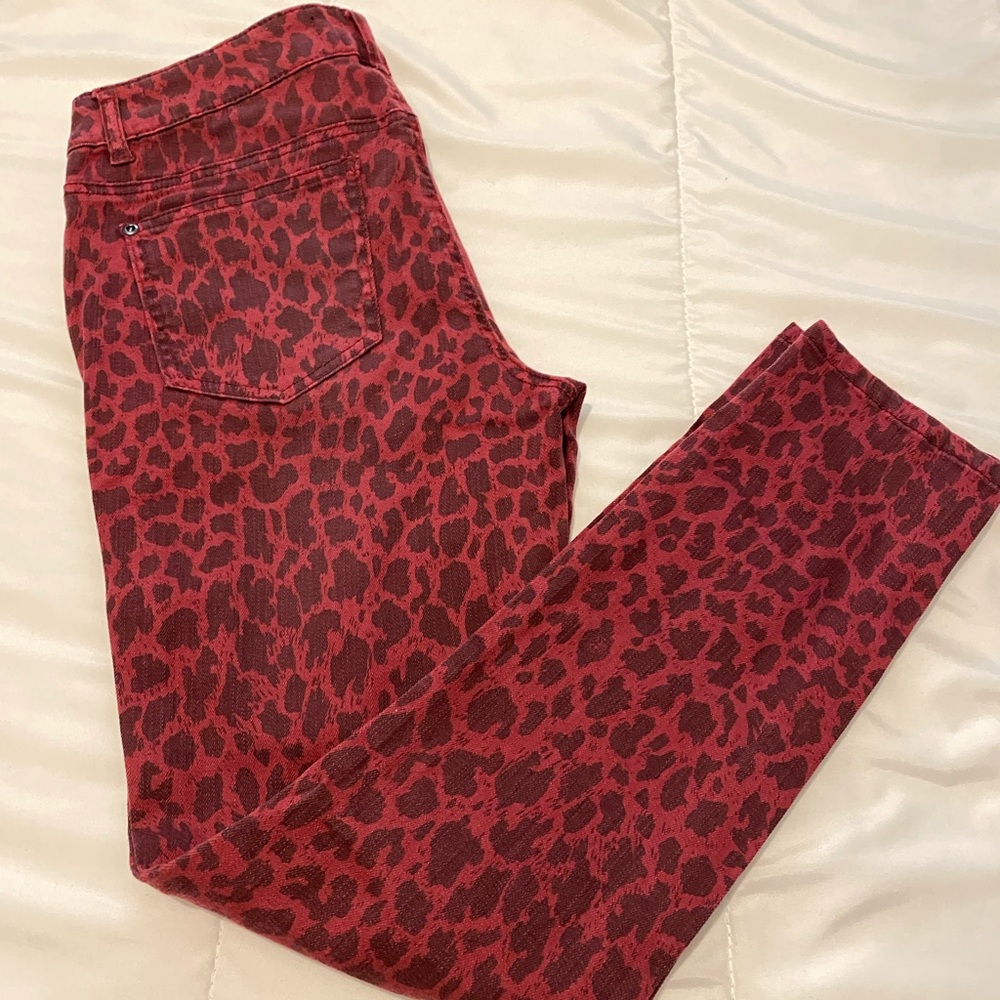 Forever 21 Red Cheetah Skinny Jeggings Jeans Low Rise Leopard sz 27 F21